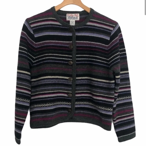 Vintage Striped 100% Wool Cardigan Size 6 Petite - Picture 7 of 7